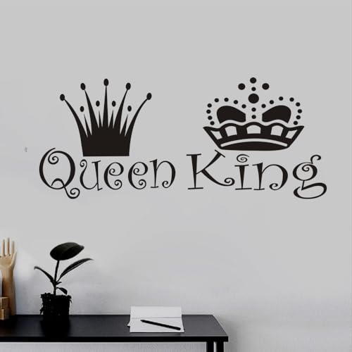 BooDecal 22 inches x 10 inches Queen King Black Lettering Art Front Male and Female Crowns Vinyl Wall Decals Removable Wall Decors Home Art Wall Stickers for Bedroom