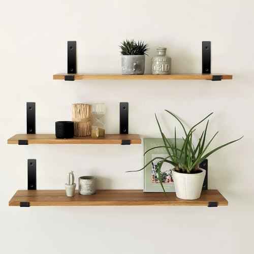 16 Pack - 11.25" L x 6" H x 1.5" W J Lip Shelf Brackets Rustic Farmhouse Iron Wall Floating Shelf Bracket Metal Shelf Bracket Industrial Shelf Supports with Screws Black