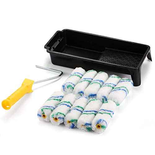 Paint Roller Tray Set, 4 inch Paint Roller, Paint Tray,Roller Frame, Small Paint Roller, House Painting Supplies, Paint Roller Covers,Roller Naps (12 Piece)