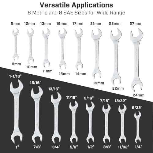 16-Piece Super-Thin Double Open End Wrench Set: 3mm Extra-Slim Profile for Tight Spaces ? Complete SAE & Metric Sizes ? Full Range Tool Kit for Car Repair, Garage & Home