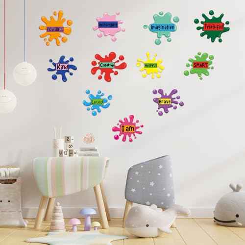 11 Sheets Inspirational Quotes Floor Decals,Ink Splatter Splotches Wallpaper Motivational Hopscotch Game Stickers Positive Saying Wall Decals for Classroom School Kindergarten Bedroom Nursery Floor