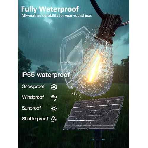 luckystyle 100FT Solar String Lights Outdoor Waterproof with 36+2 LED Bulbs Long Last for 20+Hrs, Commercial Grade Shatterproof Patio Solar Powered Lights for Camping£¬Backyard, Garden, Porch Decor