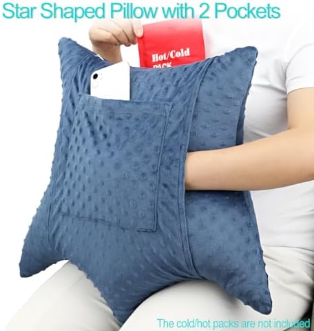 Star Shape Hysterectomy Recovery Pillowy for Hysterectomy Recovery Must Haves with 2 Pockets Products Gifts Tummy Tuck Abdominal Surgery Cushion, Minky Dot Denim Blue