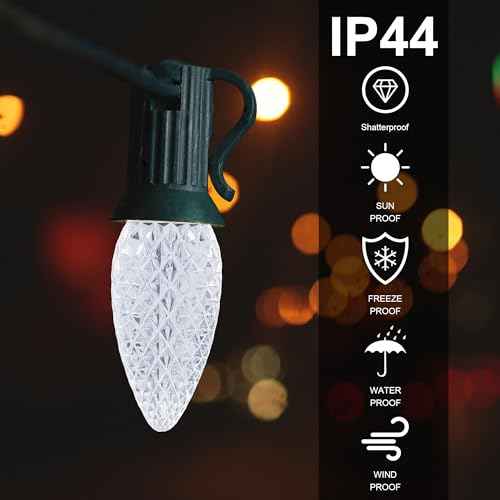 C9 Led Replacement Christmas Light Bulbs, 50-Pack C9 Shatterproof Led Bulbs with E17 Candelabra Base for Christmas String Lights, Waterproof & Dimmable Christmas Village Bulbs - Cool White