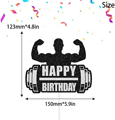 Black Glitter Weightlifting Cake Topper-Gym Party, Fitness Enthusiast,Trainer Birthday Party or Sports Themed Party Decoration.SugarGera