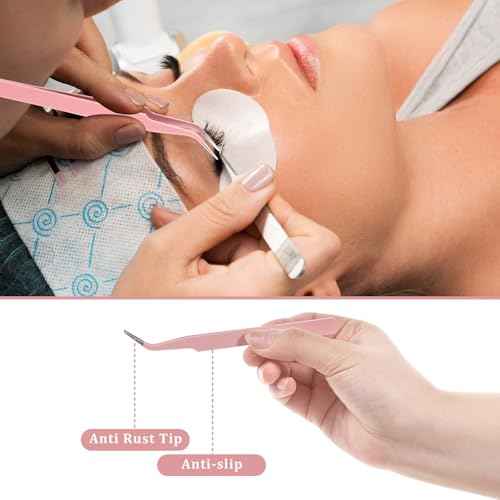 9 Pcs Precision Tweezers, Stainless Steel Craft Tweezers for Crafting, Curved Tweezer Multipurpose Pointed Long Tweezer for Crafting DIY Bead Jewelry Making, Scrapbooking, Crafts, Nail Art (Pink)