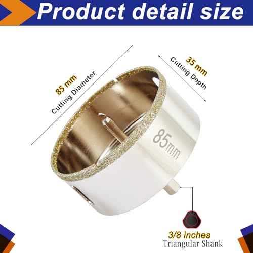 3 1/4 Inch (85mm) Diamond Hole Saw with Pilot Bit, Diamond Tip Coated Bits 3.25" for Drilling Porcelain Tile, Granite, Ceramic, Marble, Glass, Stones, 1 3/8" Depth of Cut