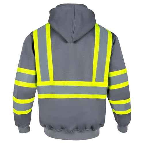 VENDACE High Visibility ANSI Class 1 Reflective Safety Fleece Sweatshirt Hoodie for Men with Detachable Hood(Grey,XL)
