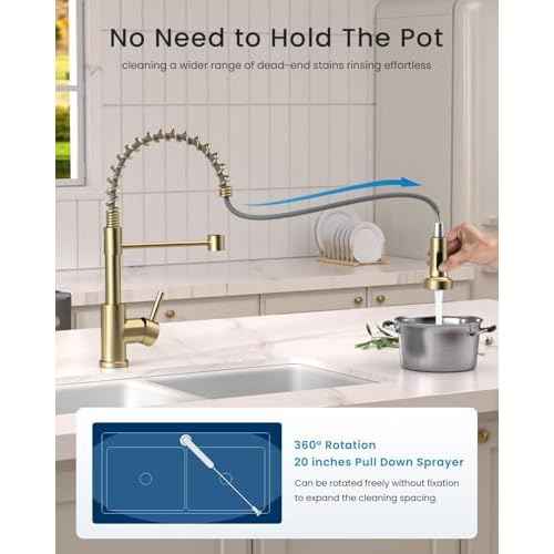 APPASO Gold Kitchen Faucet with Pull Down Sprayer, Brushed Gold Kitchen Sink Faucets 18 Inches Commercial Single Handle High Arc Faucet for Sink, Stainless Steel Kitchen Faucet for Sink 1 or 3 Holes