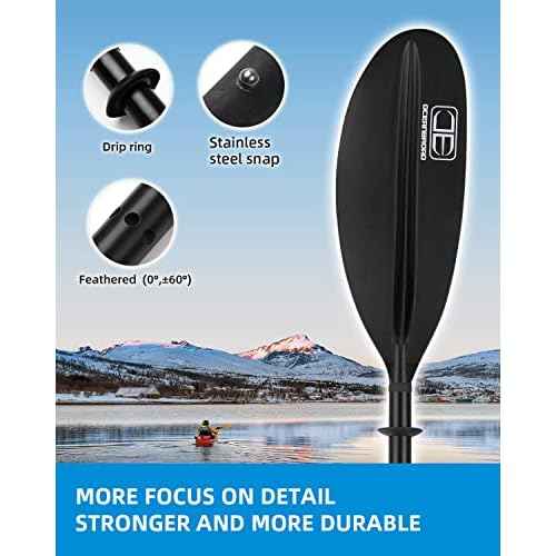 OCEANBROAD Kayak Paddle 86in/218cm, 90.5in/230cm, 95in/241cm Alloy Shaft Kayaking Boating Canoeing Oar with Paddle Leash