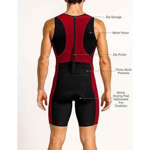 Wixen Men¡¯s Triathlon Suit ? Padded One-Piece Sleeveless Trisuit with Rear Zipper for Running, Swimming, Cycling