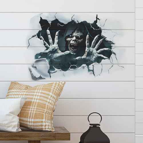 Creepy Halloween Wall Decals ? 3D Skeleton Breaking Through Wall, Scary Monster & Haunted House Wall Stickers for Living Room, Party, Spooky Decor for Halloween Home & Haunted House Decorations