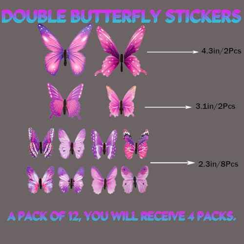 48 Pcs Glow in The Dark 3D Butterfly Wall Decor Halloween Decoration DIY Butterfly Wall Decals for Party Supplies Living Room Decorations
