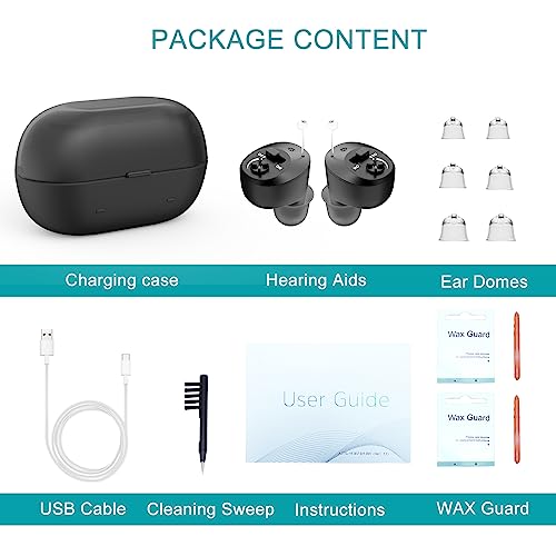 Not Amplifier True Hearing Aids for Seniors Hearing Loss with Noise Cancelling Invisible Rechargeable Hearing Aid with Magnetic Charging Box