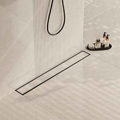 Neodrain 18 in Matte Black Linear Shower Drain- with 2-in-1 Flat & Tile Insert Cover, 304 Stainless Steel Rectangle Shower Floor Drain,Floor Shower Drain