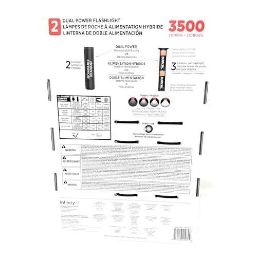Infinity X1 3500 Lumen Dual Power Flashlight 2-Pack ? High-Performance LED, Rechargeable or Alkaline Powered, 4 Light Modes, USB-C Charging, Includes Batteries and Cables