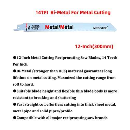 Metal Cutting Reciprocating Saw Blade, 12-Inch 14TPI Bi-Metal Recip Saw Blades (10pcs)