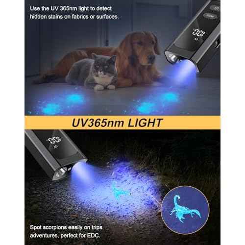 Flat EDC Flashlight Rechargeable with 4 Light Sources: Green Beam, UV Light, White LED Combo, Side Floodlight Combo, 600 Lumen Slim Small Pocket Magnetic Flashlight with Storage Case, Black