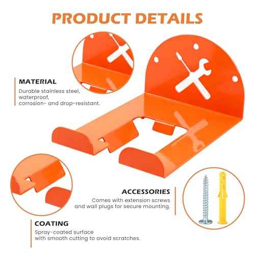 Trimmer Rack Wall Mount - Heavy Duty Wall Hanger for Grass Trimmer Garden Tools Chainsaw Hedge Trimmer 3 Pack Orange