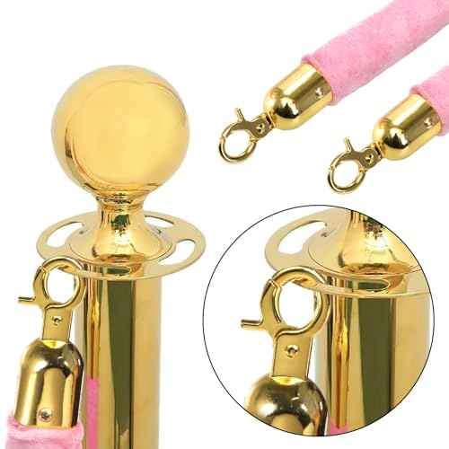 Okllen 4 Pack Velvet Stanchion Rope Pink, 5 Ft Crowd Control Ropes Safety Barriers with Polished Gold Clasps, Hanging VIP Rope for Red Pink Carpet Theme Event and Party Events Decor