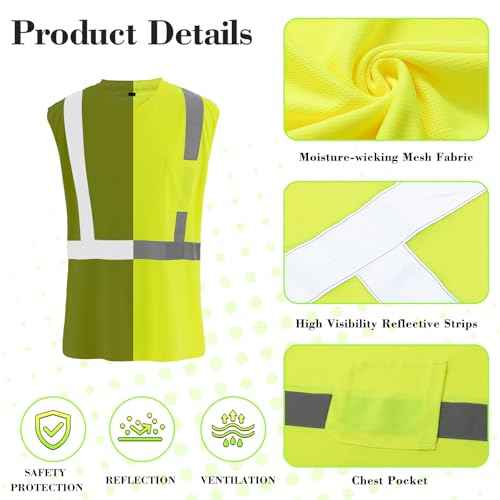 Amylove 4 Pcs Hi Vis Sleeveless Reflective Shirt for Men Class 2 Construction Work Shirts with Pockets for Men Women