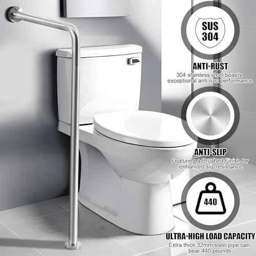 Zonon Wall to Floor Safety Grab Bar 24" by 33" Drinking Fountains Stainless Steel Brushed Finish Non-Slip Split-Design Shower Toilet Grab Bars forBathroom Wet Areas Disabled Elderly Pregnant Women