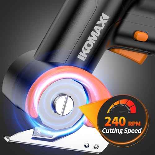 KOMAX Cordless Electric Scissors,4V Cardboard Cutter with 3 Blades,Rechargeable 2000mAh Battery,Storage Box,Fabric Scissors Electric Box Cutter for Cardboard,Leather,Carpet,Fabric,Plastic - Black