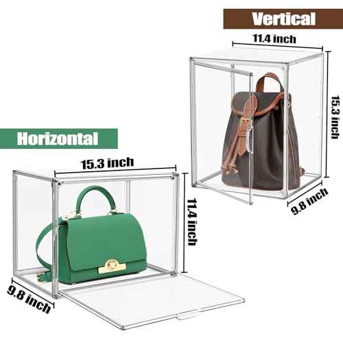 1 Pcs Super Large Acrylic Display Case Purse Handbag Storage Organizer for Closet Clear Stackable Bag Boot Shoe Boxes with Magnetic Door