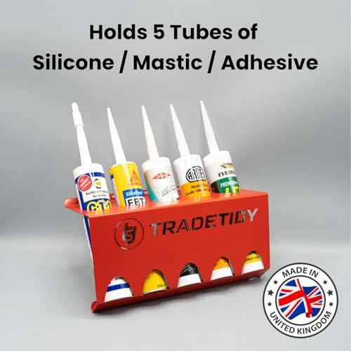 Tradetidy Silicone Caulk/Adhesive Holder, Red ? Tough, Durable Finish, Rugged All-Steel Construction ? caulk tube holder for Vans, Garages, Workshops ? Rounded Safety Edges, 12.2"x 7.87"x 4.33" inches