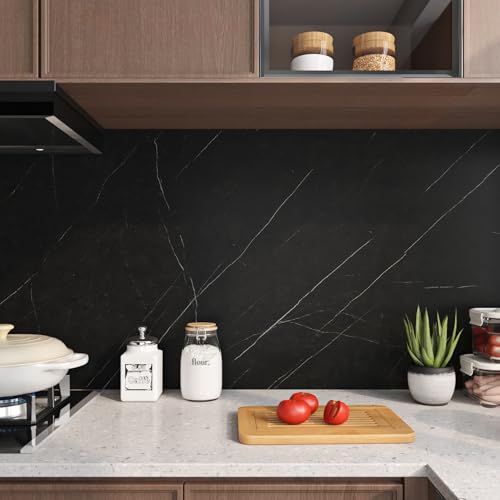 Livelynine Black Marble Wallpaper Peel and Stick Countertops Waterproof Black Countertop Contact Paper Desk Vinyl Wrap Self Adhesive Renter Friendly Counter Top Covers for Kitchen Bathroom 15.8x78.8