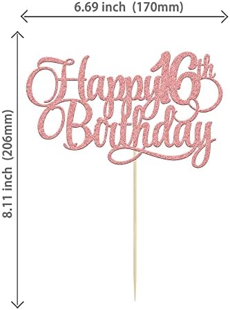 1 Pack Happy 16th Birthday Cake Topper Glitter Number 16 Sixteen Years Old Birthday Cake Pick Decoration for 16th Birthday Celebrating Anniversary Party Supplies Rose Gold