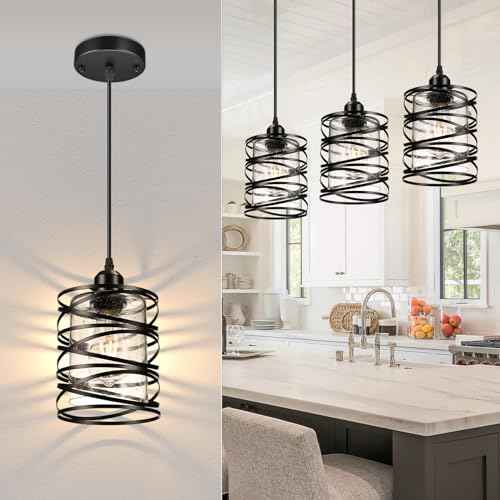 Pendant Lights 3 Pack Kitchen Lights with Bubble Seeded Glass Island Lights Black Hanging Light for Kitchen, Dining Room, Bathroom, Entryway, Restaurant