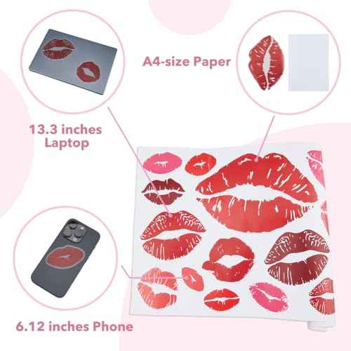 SUPERDANT Red Lips Wall Stickers 25PCS Large Size Kisses Stickers Self-Adhesive Vinyl Wall Art Decals Valentine's Day Trendy for Home Living Room Bedroom Girly Women's Teens Apartment Red Room Decor