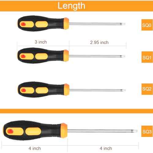 Square Head Screwdriver Set 4 Sizes SQ0 SQ1 SQ2 SQ3 Square Screwdriver Tool Kits Magnetic Tips
