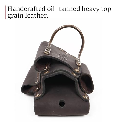 FESA Small Leather Tool Pouch - 5-in-1 Heavy Top Grain Leather Small Tool Pouch with a Steel Hammer Loop, 4 Pockets & Reinforced Heavy Duty Rivets - Fits Belts up to 3" - Handcrafted