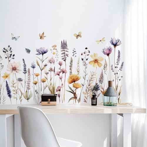 Wildflower Wall Decals Wall Decor Boho Flower Stickers, Dandelion Grass Wall Art Murals, 3D Flower Pattern Self-Adhesive Wall Stickers for Girls Bedroom Living Room Nursery Decor