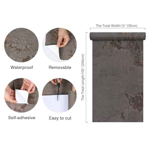 CHIHUT 12"x100" Luxury Matte Brown Gold Thicken Marble Peel and Stick Contact Paper for Countertops Waterproof Self Adhesive Marble Vinyl Wrap Textured Removable Wallpaper for Kitchen Bathroom