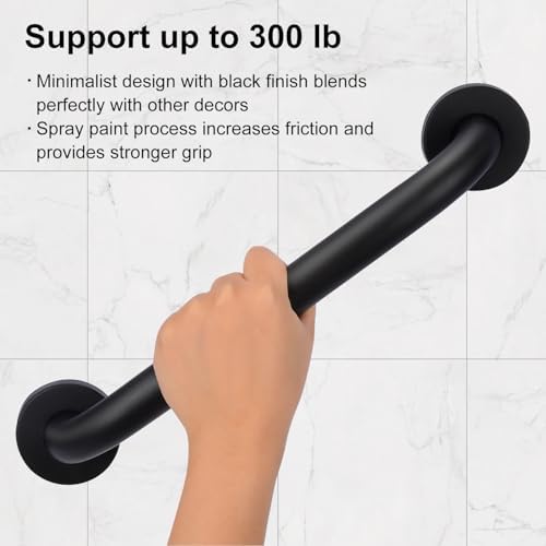 supregear Grab Bars for Bathroom, 20 Inch Length Black Shower Safety Grab Bar, 1 Inch Diameter 201 Stainless Steel Anti-Slip Handle for Senior, Elderly, Handicap
