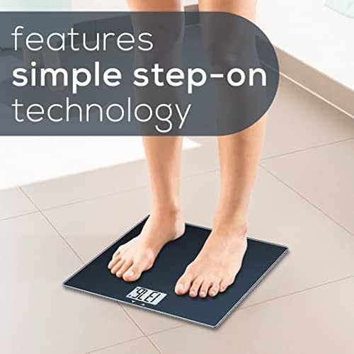 Beurer GS435B Glass Bluetooth Scale for Body Weight with BMI Composition Measurement, Smart Digital Bathroom Scales Connects with Health App Analyzer, Weigh in Kg and Lbs, Black