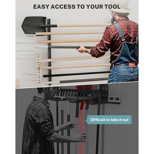 Garage Tool Organizer Wall Mount, Shed Yard Tool Organizer for Garage, Horizontal Organization Tool Racks for Walls, Shovels and Rakes, 3FT