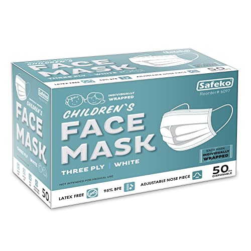 50 Children Disposable Face Masks, 3 ply, Protective Dust Filter, PPE Safety Mouth Cover, and Nose Shield