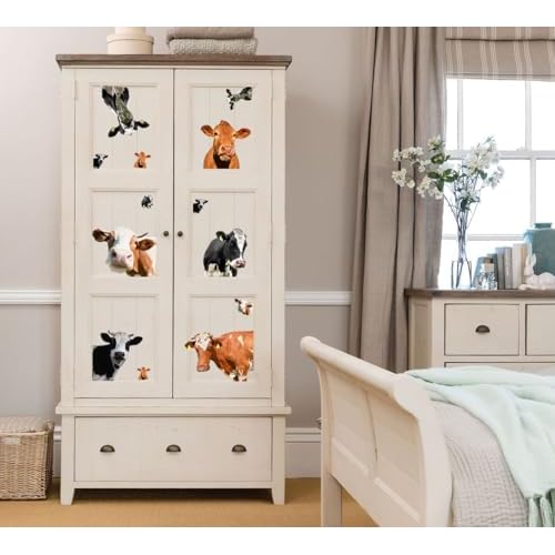 Funny Cow Wall Stickers, Cute Animal Cattle Vinyl Window Decals, Removable Farm Cow DIY Wall Art for Farmhouse Window Kids Bedroom Decor