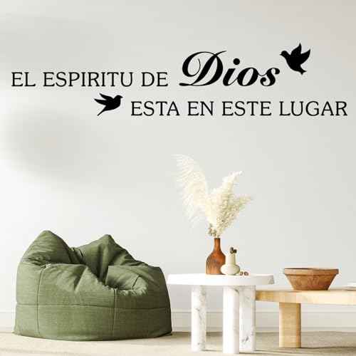 Bible Verses Wall Decor Stickers, Inspirational Spanish Biblical Quotes Christian Wall Decal, Black Scripture Art Sticker for Living Room Bedroom Churches, EL ESPIRITU DE DIOS ESTA