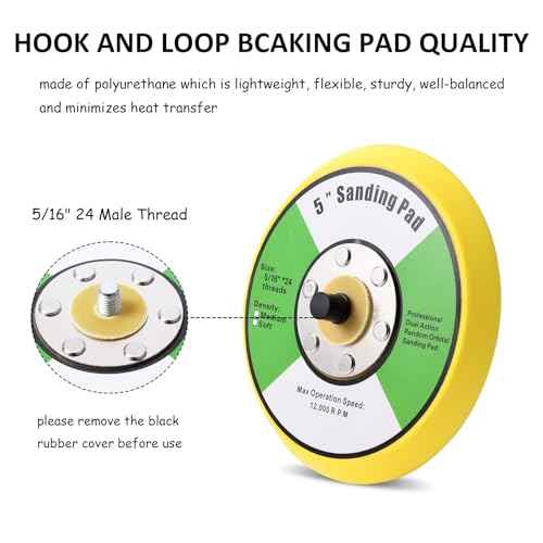 1Pcs 5in Hook and Loop Flexible Backing Pad, 5" Sanding Back Pad 5/16" 24 Thread for Air Orbital Sander and Pneumatic Polisher