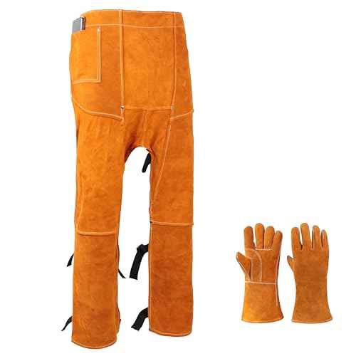 Heavy Duty Split Leather Welding Pants - Heat & Flame Resistant Leg Protection, Adjustable Sizes