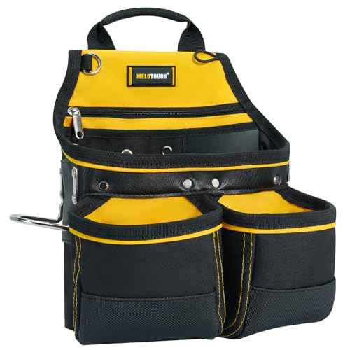 MELOTOUGH Carpenter Tool Pouch with 10 Pockets,Electrician,Framer Belt Bag,with Belt Clip£¬Tool Belt Pouch with Hammer Holder for Roofers,Constructors,Handyman,Electrician