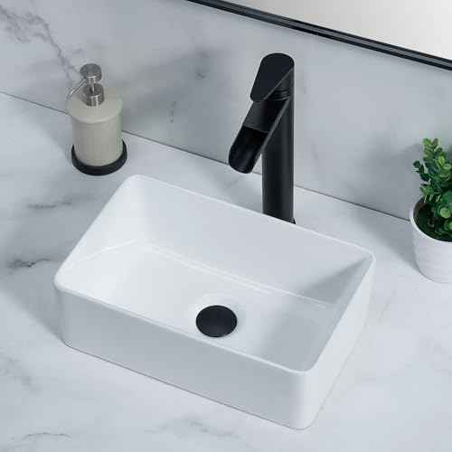 SHACO Vessel Sink 14 x 10 Inch Small Bathroom Sink Above Counter Rectangle Porcelain White Ceramic Sink Bowl Small Vanity Lavatory Wash Basin
