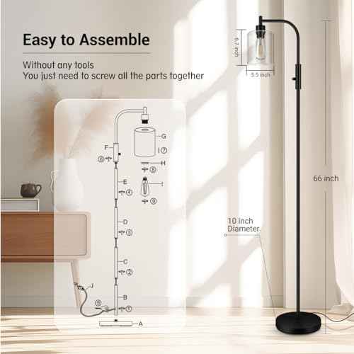 BoostArea Dimmable Standing Lamp with Seeded Glass Lampshade, 6W LED Bulb Included, Modern Industrial Lamp for Living Room, Bedroom, Office