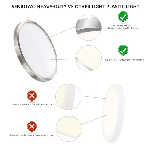 Flush Mount Ceiling Light Fixture, 14 Inch LED Modern Kitchen Light, Slim Dimmable Brushed Nickel Flush Mount Light for Low Ceiling, Laundry, Hallway, Metal and Glass Lighting, 26W, 3000K