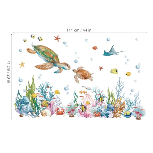 wondever Ocean Grass Seaweed Wall Stickers Under The Sea Turtle Coral Reef Tropical Fish Wall Art Decals for Baby Nursery Kids Bedroom Bathroom